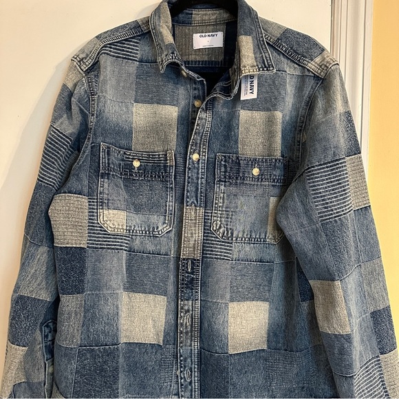 NWT Old Navy Denim Patchwork Shirt Men L - Picture 5 of 7